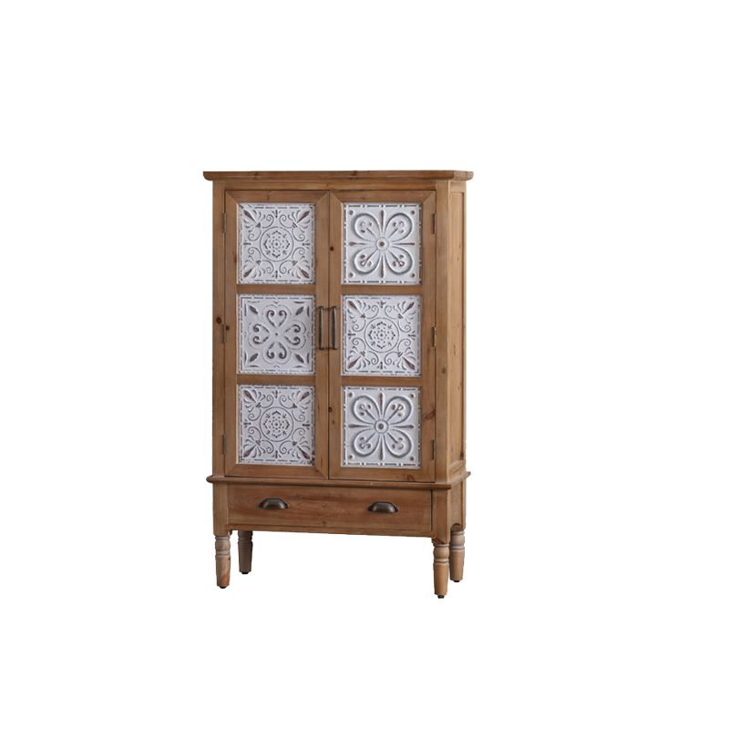 Industrial Accent Cabinet in Natural with Solid Wood Door and Drawers
