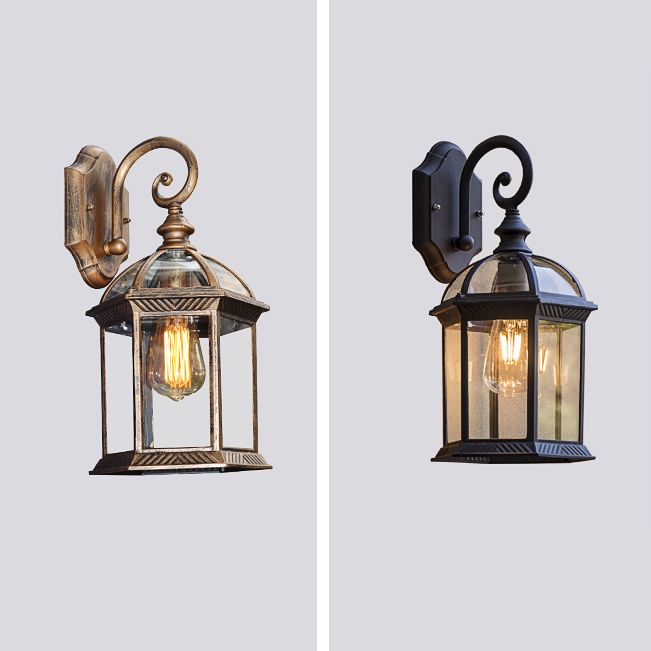 Retro Glass Shade Wall Light Geometric 1 Light 15.5" High Wall Sconce for Outdoors