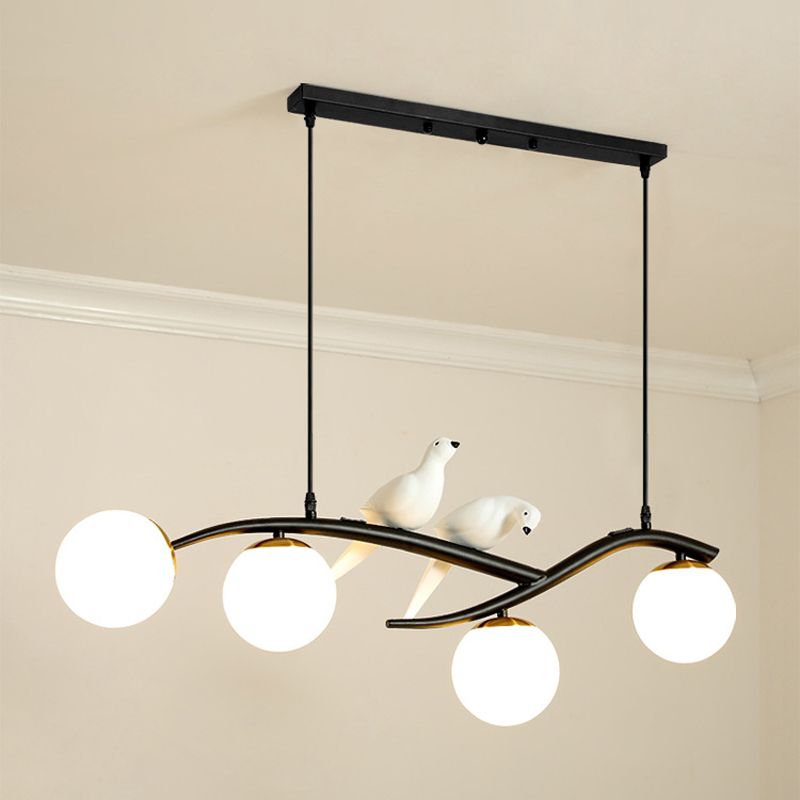 Glass Shaded Ceiling Light Modern Black/Golden Kitchen Island Lighting for Home