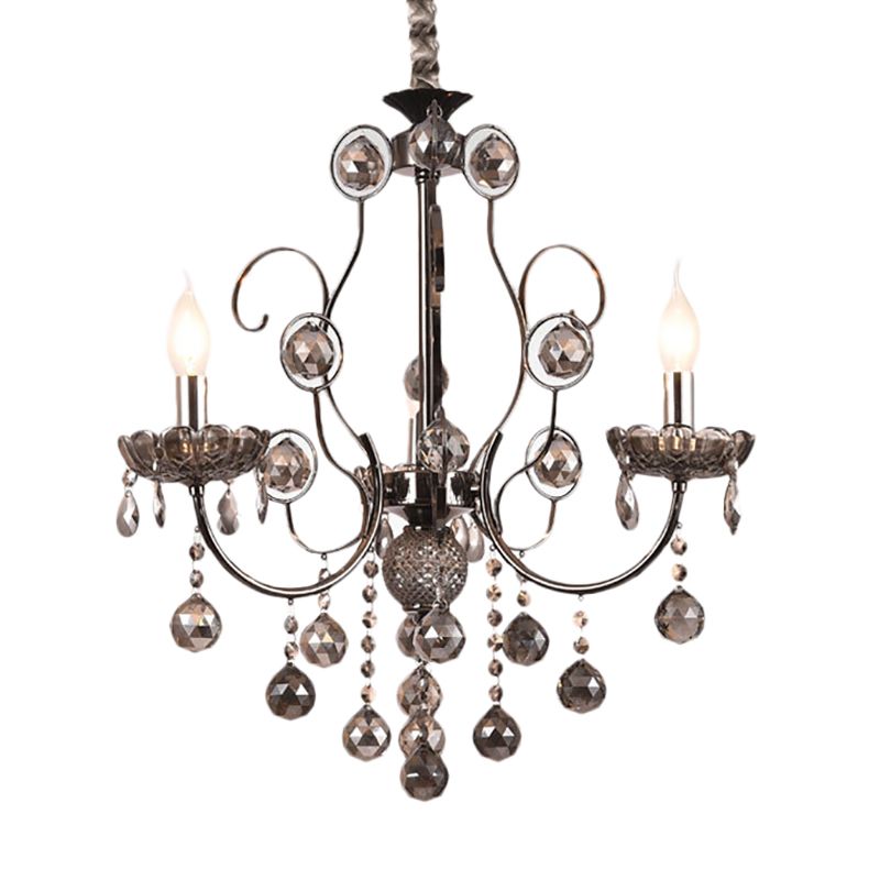 Smoke Gray Crystal Hanging Chandelier Light Vintage Style Candle 3/5 Lights Pendant Light for Dining Room