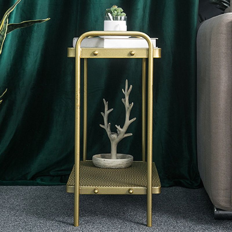 4 Legs Rectangular Side Table 19.68 inch Wide End Table with 2 Shelves