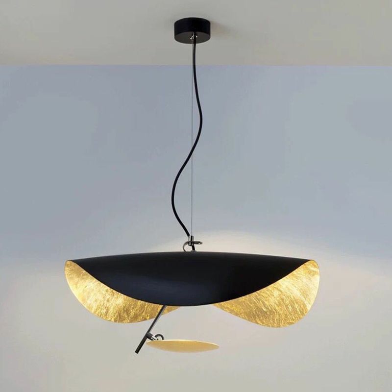 Metal Lotus Leaf Shaped Pendant Lamp Post-Modern 2-Head Hanging Ceiling Light over Table