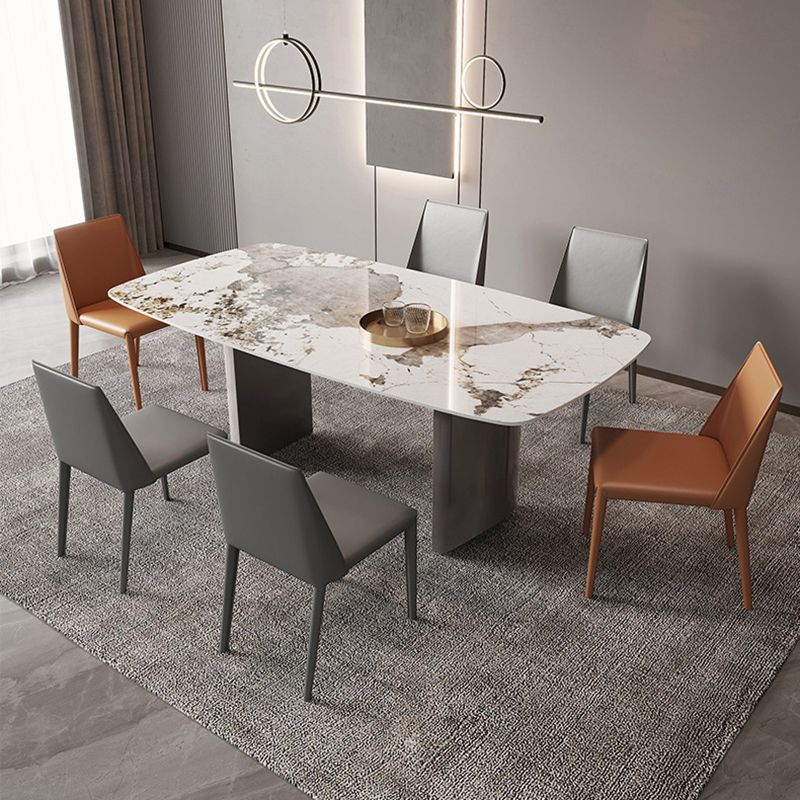 Modern Rectangle Stone Table Standard Height Double Pedestal Dining Table