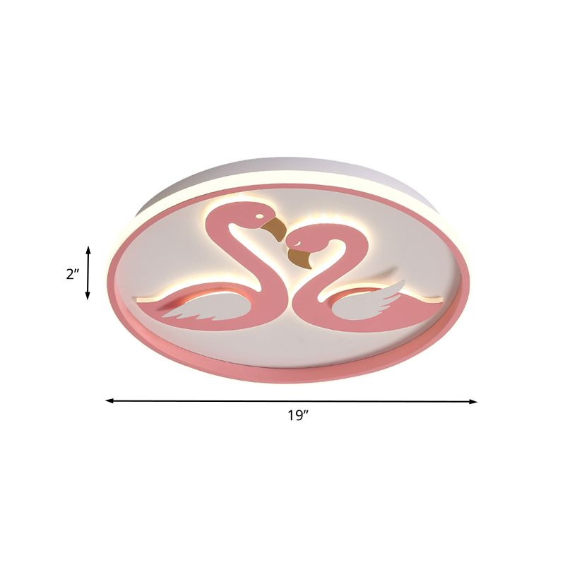 Modern Romantic Lover Swan Flushmount Acrylic Bedroom LED Flush Mount Ceiling Light in Pink