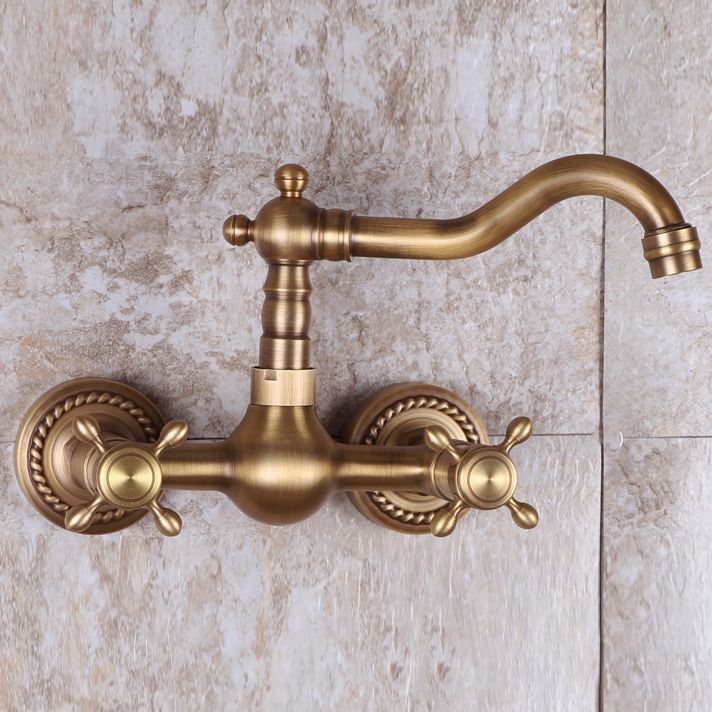 Vintage Tub Faucet Two Cross Handle Faucet Full Copper Wall Mounted Faucet
