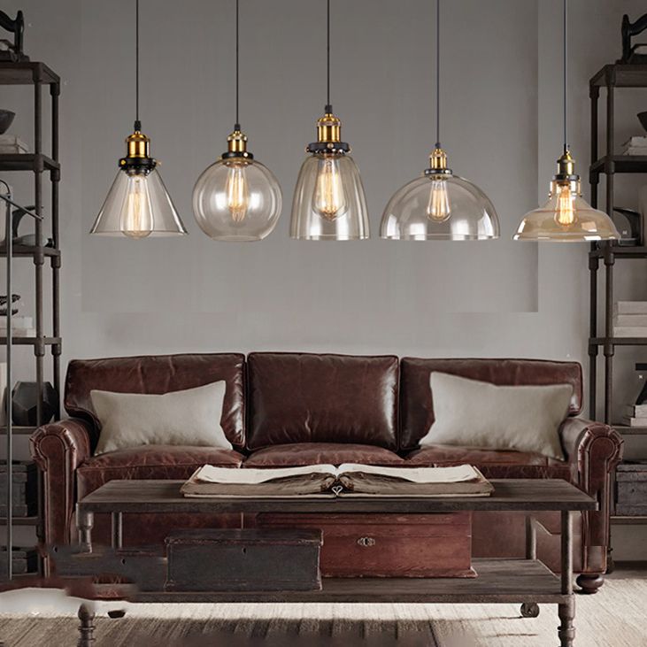 1-Licht-Glasanhängerlampe, industrielles, klares Glas Licht für Wohnzimmer