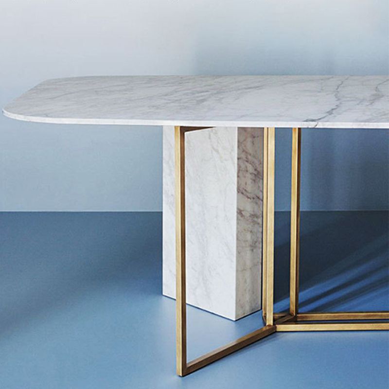 Glam Style Faux Marble Table Dining Rectangle Table with Metal Legs for Kitchen