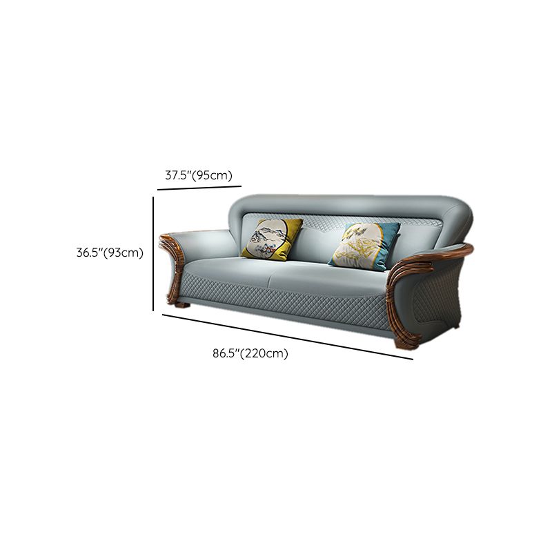Solid Wood Contemporary Genuine Leather Flared Arm Sofa with Pillows
