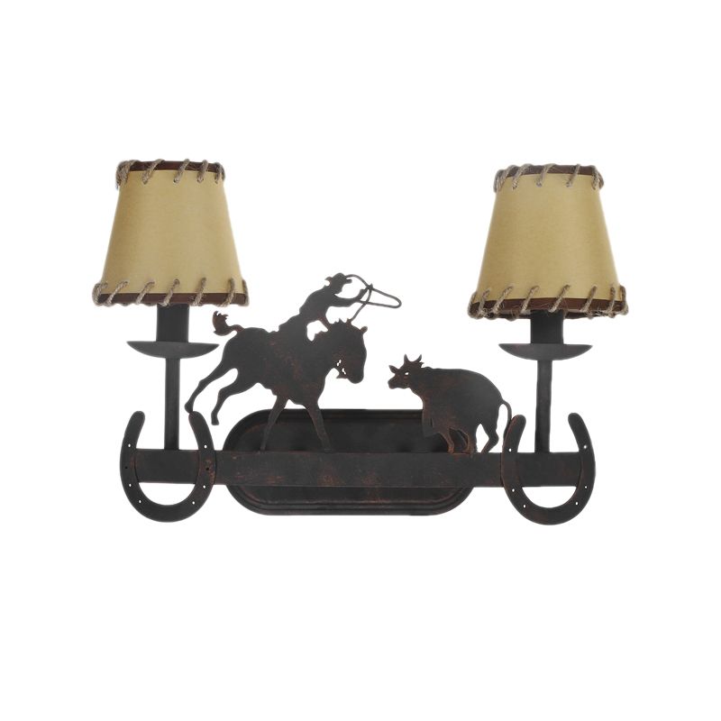 2-Bulb Conical Sconce Lamp Country Rust Metal Wall Mounted Light for Restaurant with Animal Accents