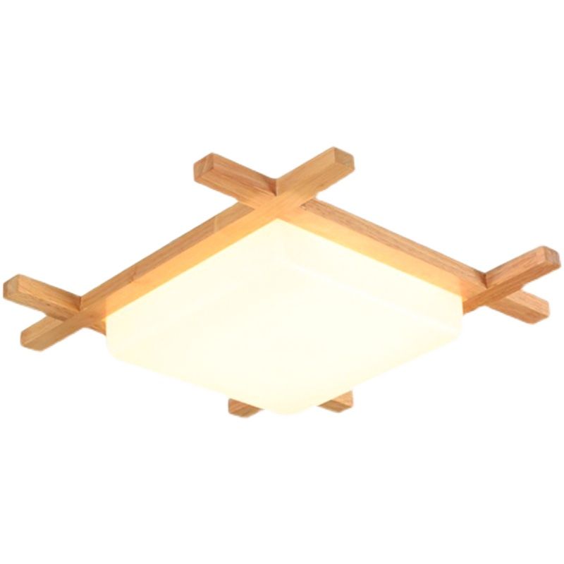 Geometric Shape Flush Mount Modern Wood Ceiling Light Fixture for Living Room in Brown