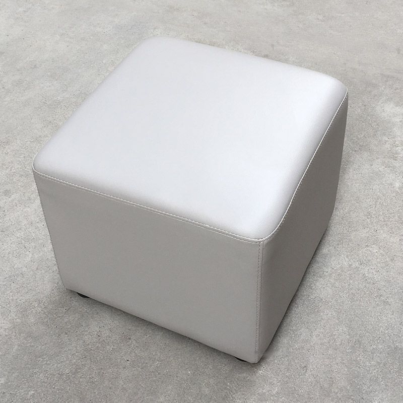 Mid-Century Modern Pouf Ottoman Genuine Leather Upholstered Solid Color Square Ottoman