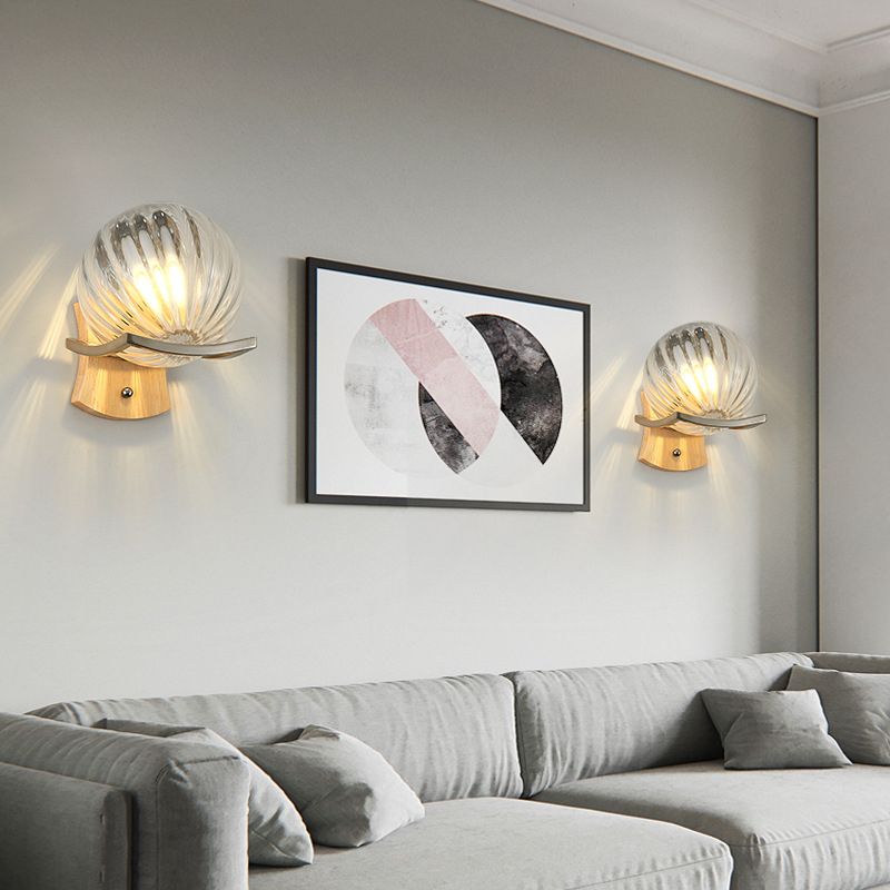 Modern Style Spherical Shape Wall Sconce Glass 1 Light Sconces for Bedroom