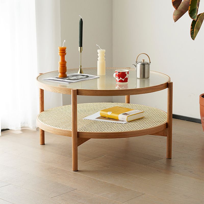 Tropical Cocktail Table Storage Round Glass Coffee Cocktail Table