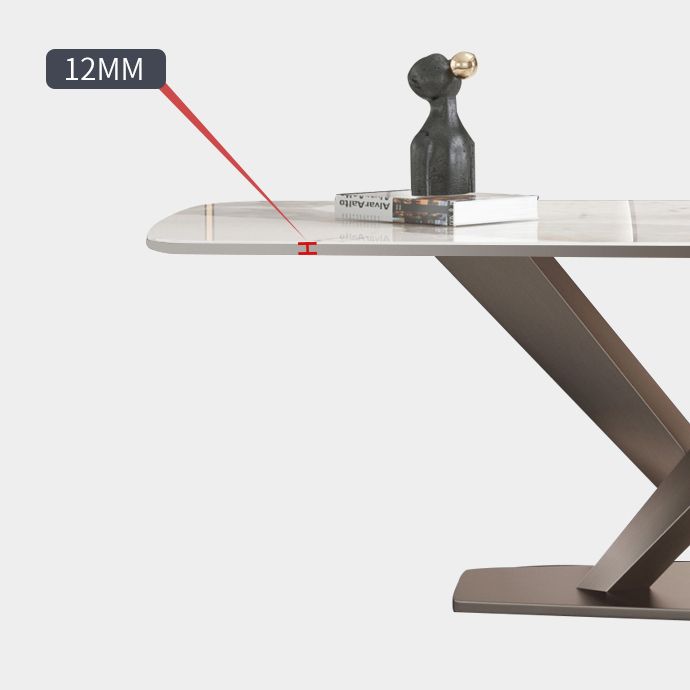 Rectangle Dining Table Stone Top Table with Stainless Steel Pedestal Base