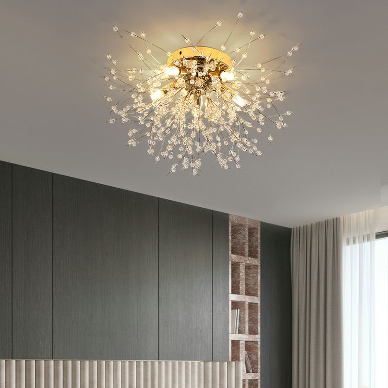 Modern Ceiling Lamp Crystal Flush Mount Light Fixture for Bedroom