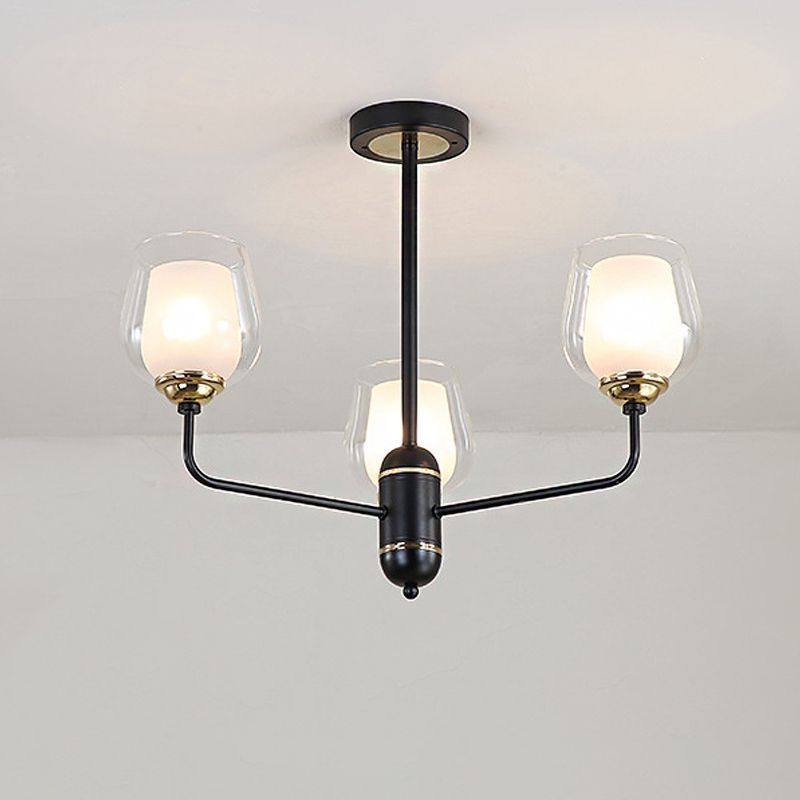 3/6/8 Lights Clear Glass Hanging Chandelier Traditional Black Cup Shape Living Room Pendant Light Fixture