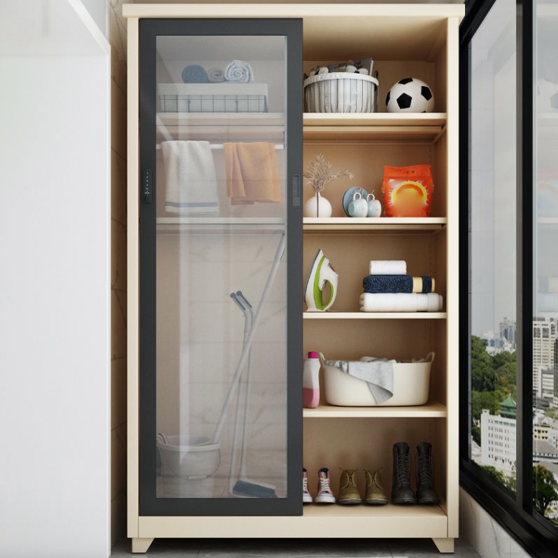 Contemporary Style 1-Door Wardrobe Glass Wardrobe Closet with Shelves