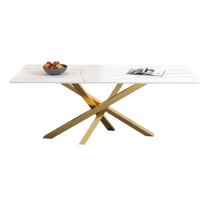 Luxury Sintered Stone Top Dining Table Rectangle Table with Metal Pedestal