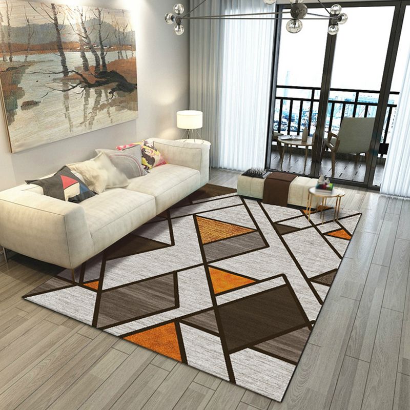 Blue and Grey Bedroom Rug Modern Geometric Pattern Area Rug Polyester Washable Non-Slip Backing Carpet
