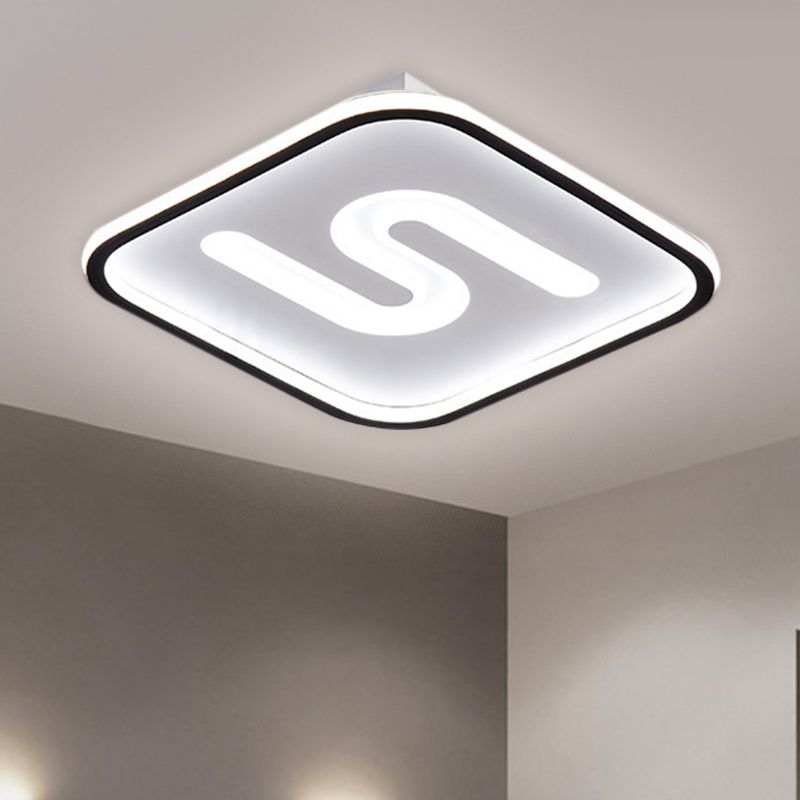 16"/19.5" W Metal Square Flush Light Modern Black/Gold LED Flush Mount Fixture in Warm/White Light with S Shaped