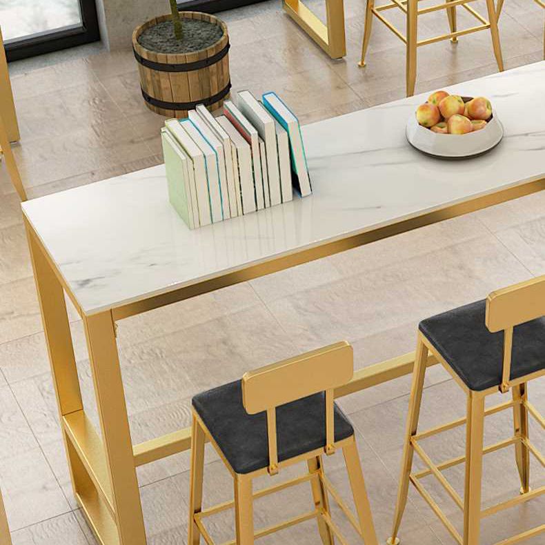 Glam Style Bar Table Set 1/5 Pieces Rectangle Stone Fixed Pub Dining Set