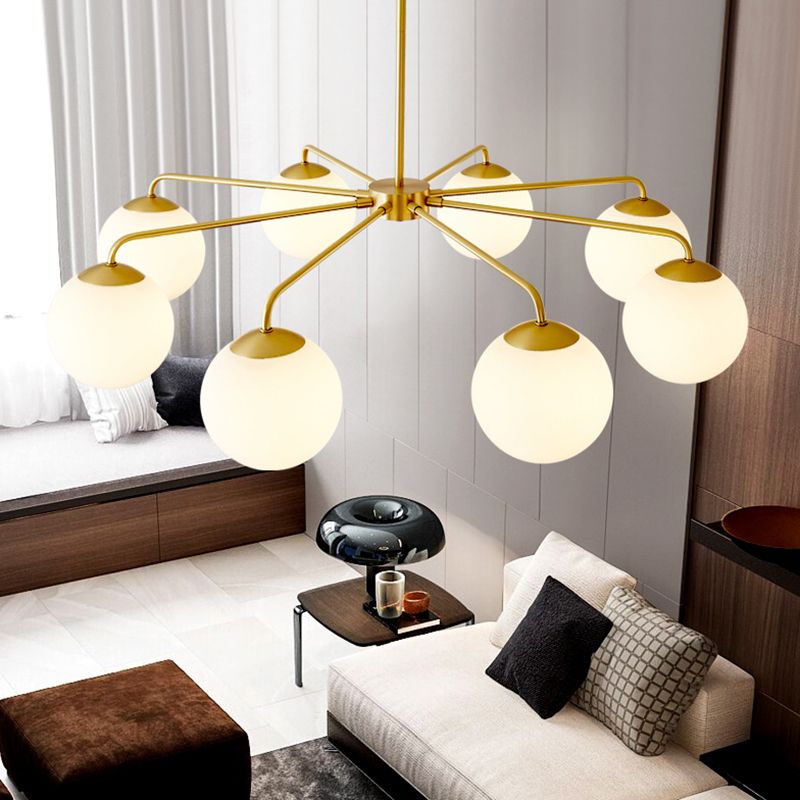 Post-Modern Minimalist Chandelier Light Fixture Spherical White Glass Ceiling Chandelier for Living Room