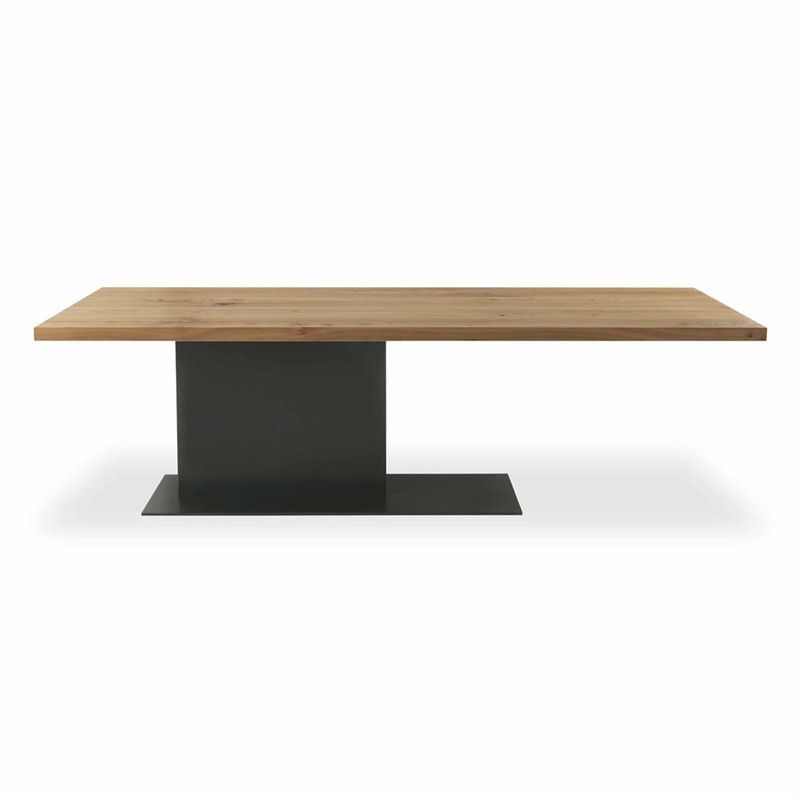 Industrial Pine Wood Dining Table Rectangle Kitchen Table with Metal Pedestal Base