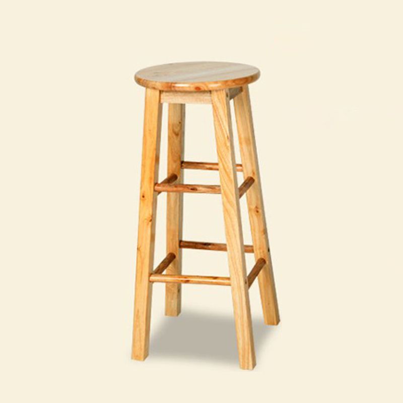 Modern Armless Backless Counter Stool Rubber Wood Kitchen Bar Stool with Wooden Seat