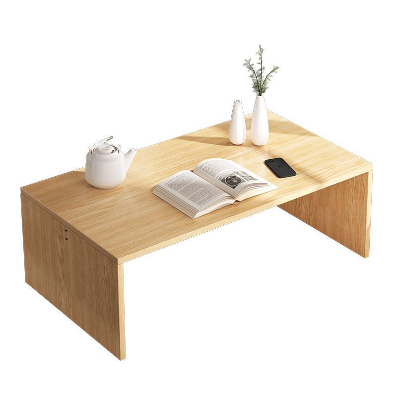 12.5"/15.7" Tall Modern Sled Base Wood Rectangular Table Top Coffee Table