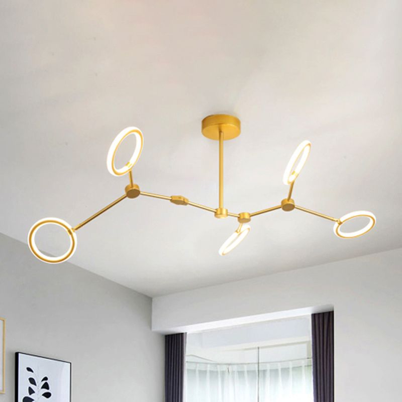 Branch Acrylic Hanging Lamp Modern 5/6/7-Light Gold Chandelier Pendant in White/Warm Light