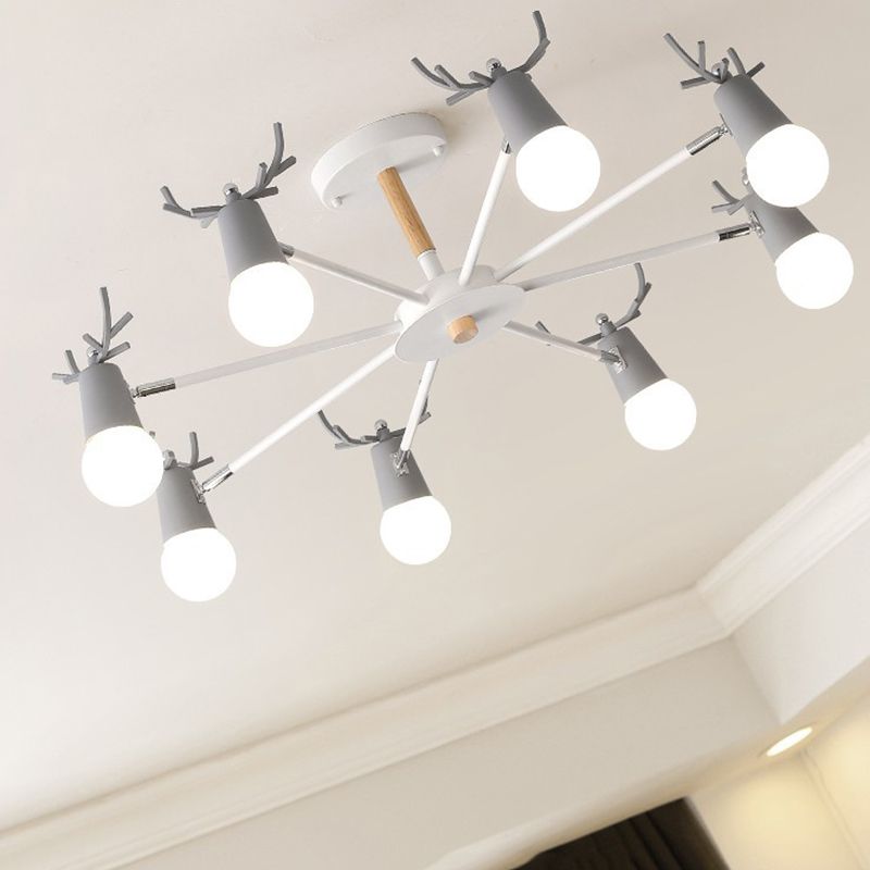Antler Semi Mount Lighting Simplicity Metal Ceiling Mounted Fixture with Exposed Bulb Design