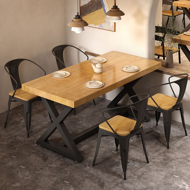 Industrial Style Solid Wood Dining Set with Traditional Height Fixed Table and Trestle Base