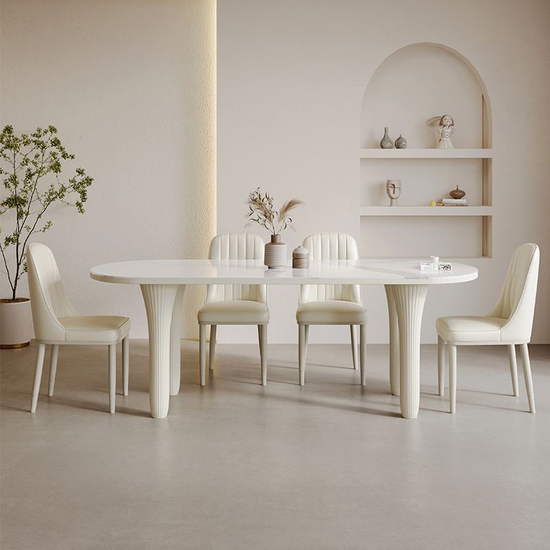 Modern Oval Stone Top Dining Table with Wood Legs for Living Room