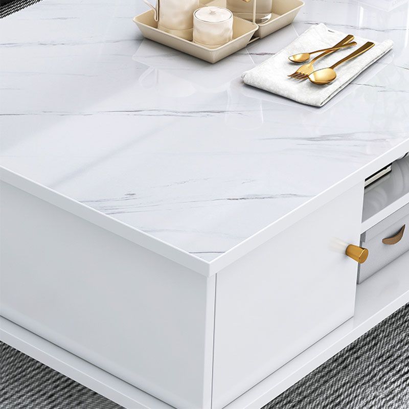 Rectangle White and Grey Modern Coffee Table with Four Legs for Living Room
