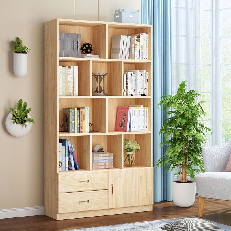 Scandinavian Vertical Standard Bookshelf Natural Pine Wood Bookshelf for Home