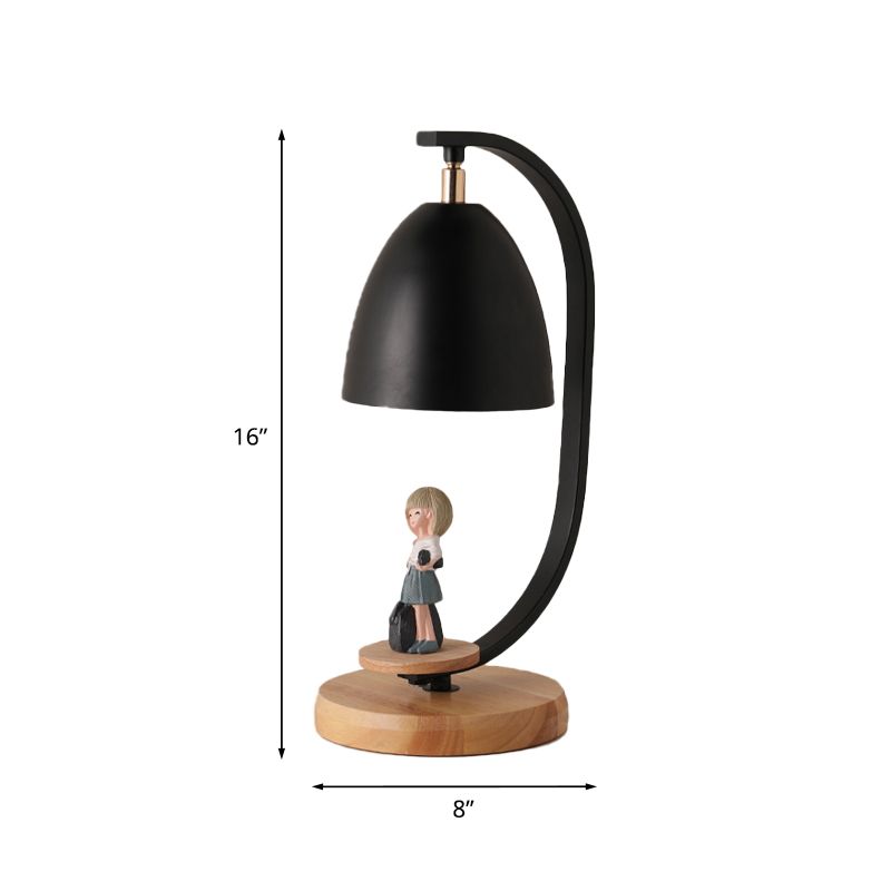Noordse conisch nachtkastje licht metallic 1 lichte slaapkamer tafellamp met meisje decor in wit/zwart