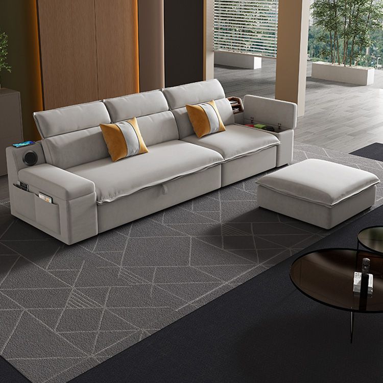 Contemporary Pillow Top Arm Bed Sofa Couch with Storage in Grey