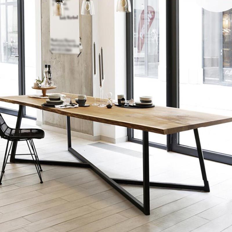 Pine Wood Top Dining Table Rectangle Solid Wood Table with Sled Base