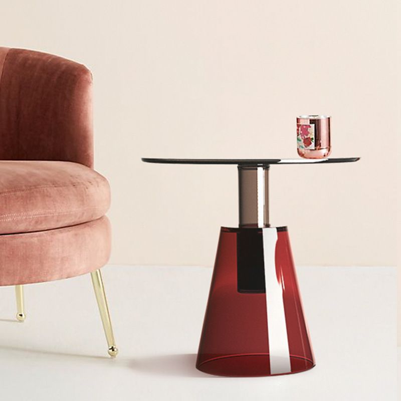 Modern Round Glass Top Side Table 19.68" Tall Pedestal End Table