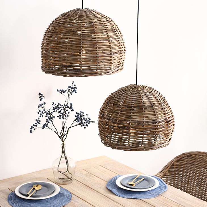 Rattan Bird Nest Shade Hanging Light Retro Hand-weaving Coffee Shop Lighting Fixture