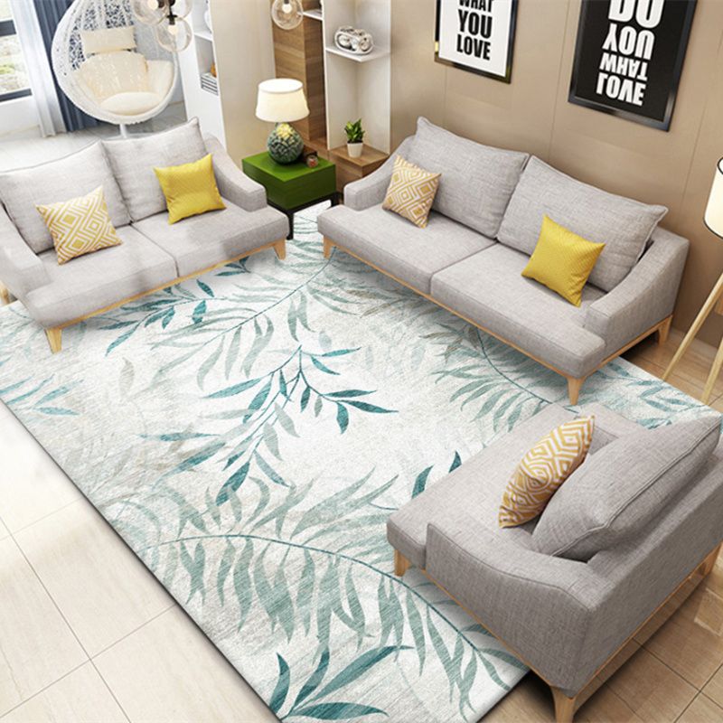 Modern Living Room Area Carpet Plant Pattern Polyester Area Rug Anti-Slip Backing Rug