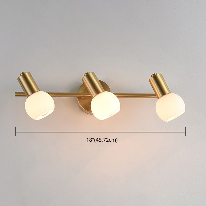 Nordic Copper Mirror Front Light 3 Head Milky Glass Three Color LED Light for Bathroom