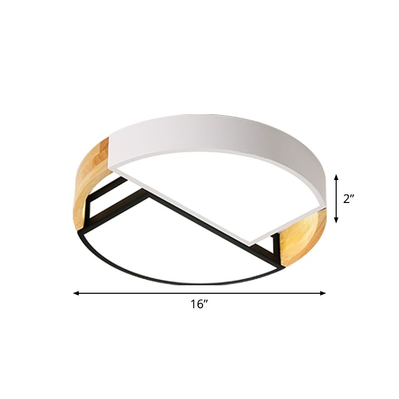 Splicing Drum Flush Light Fixture Modernist Metal LED White-Black-Wood Flush Mount, 16"/19.5" Dia