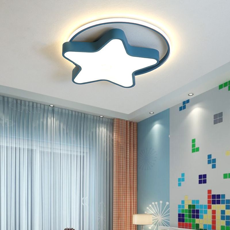 Kids Lovely Star LED Flush Mount Wrought Iron Indoor Ceiling Light with Acrylic Shade