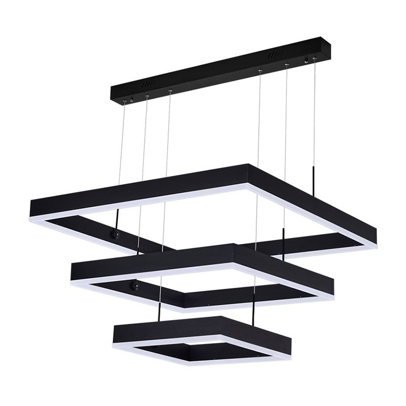 Luce a sospensione nera metallica quadrata al soffitto a led contemporanea per soggiorno