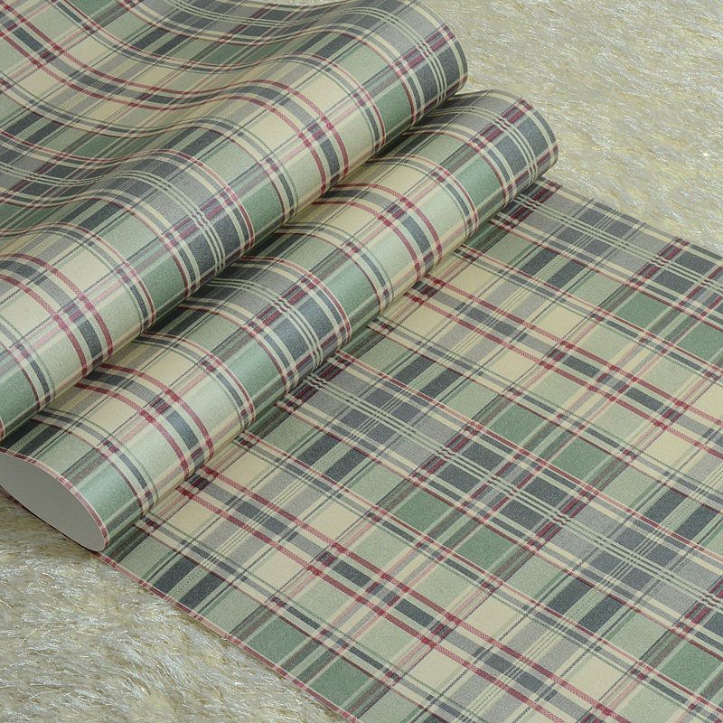 Green Grid Wallpaper Roll Moisture-Resistant Wall Covering for Bathroom Decor, Non-Pasted