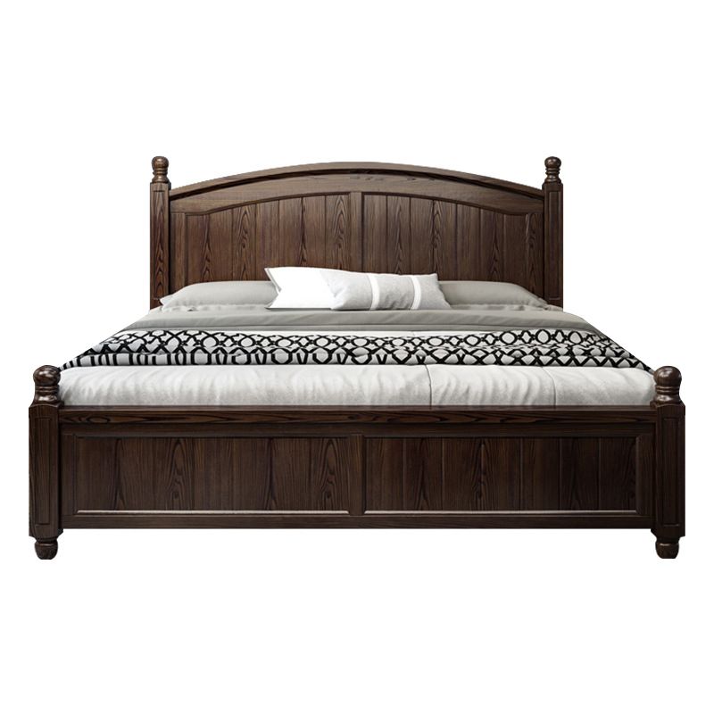 Espresso Mid-Century Modern Standard Bed Ash Bed Frame with Headboard