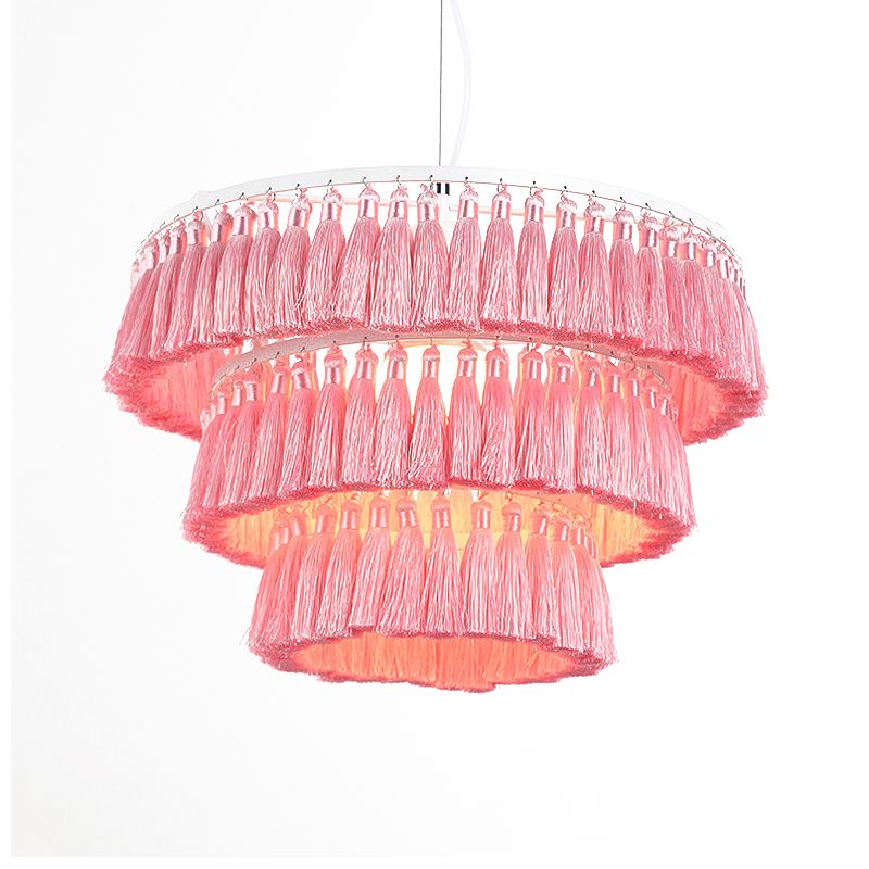 Luz de colgante de estilo moderno con una lámpara de tela de una sola lámpara colgante de techo para niña dormitorio