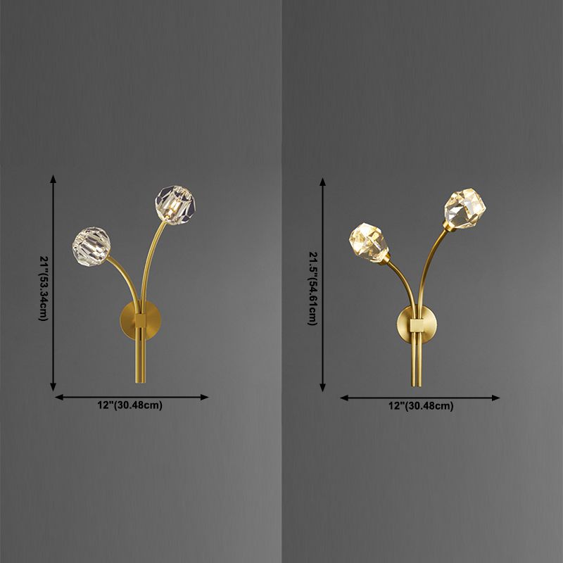 Modern Brass Wall Light 2 Lights Wall Sconce with Crystal for Living Room