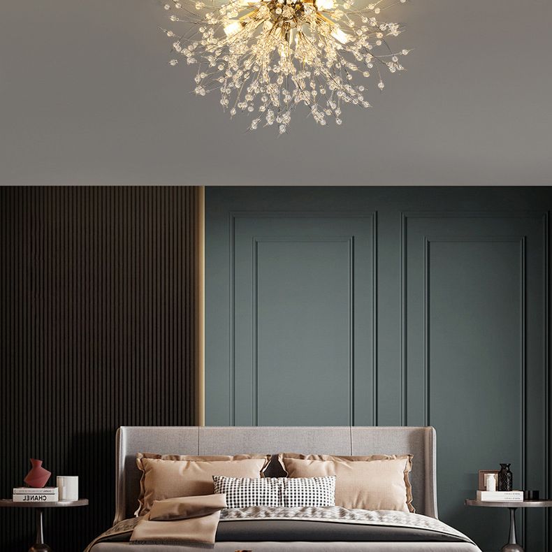 Diente de león Luz de montaje semi empotrada Decoración de cristal lujosa moderna Montaje empotrado en el techo para dormitorio